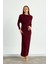 Bordo Omuz Detaylı Drape Elbise 1