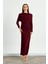 Bordo Omuz Detaylı Drape Elbise 2