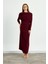 Bordo Omuz Detaylı Drape Elbise 4
