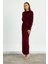 Bordo Omuz Detaylı Drape Elbise 5