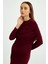 Bordo Omuz Detaylı Drape Elbise 6