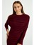 Bordo Omuz Detaylı Drape Elbise 7