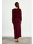 Bordo Omuz Detaylı Drape Elbise 8