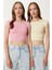 2’li Paket Basic Crop Örme Bluz LZV0017 Pembe Sarı 1