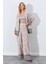 Kadın Vizon Croplu-Palozzo Pantolonlu Desenli Takım 1
