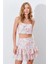 Kadın Pembe Çiçek Desenli Croplu-Etekli Takım 5