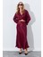 Kadın Bordo Saten Uzun Etek 2
