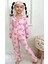 Sevimli Ceylan Desenli Gömlek Yaka Kız Çocuk Pembe Pijama Takımı 1