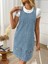 Kadın Askılı Yuvarlak Yaka A Kesim Cep Detaylı Kot Elbise Mavi-2xl-3xl 4