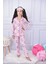 Unicorn Desenli Kız Çocuk Gömlek Yaka Düğmeli Pembe Pijama Takımı 1