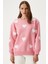 Kadın Love Kalp Nakışlı Pembe Sweatshirt 2