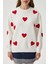 Kadın Love Kalp Nakışlı Ekru Kırmızı Sweatshirt 3