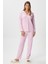 Kadın Secret Extra Soft Pembe Beyaz Çizgili Pijama Takım 3
