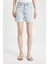 Mom Fit Yüksek Bel Katlamalı Paça Jean Şort 4