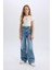 Kız Çocuk Wide Leg Yırtık Detaylı Geniş Paça Jean Pantolon 1