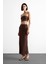 Slim Fit Dar Kesim Yırtmaçlı Midi Etek F8335AX25SM 2