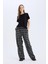 Wide Leg Kumaş Pijama Pantolon Geniş Bol Paça Kareli Normal Bel Lastikli Cepli D9548AX25SP 3