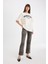 Straight Fit Leopar Gabardin Palazzo Pantolon Yüksek Bel Cepli Uzun D1229AX24AU 4