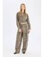 Baggy Fit Gabardin Pantolon Yüksek Bel Leopar Desenli Standart Boy D8149AX24AU 4