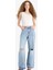 Wide Leg Yırtık Detaylı Yüksek Bel Geniş Paça Uzun Jean Pantolon E1681AX25SM 2