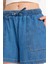 Yüksek Bel Beli Lastikli Bağcıklı Yumuşak Jean Şort E0958AX25SM 5