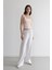 Wide Leg Çift Cepli Yüksek Bel Geniş Paça Beyaz Palazzo Pantolon F2662AX25SM 2