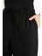 Wide Leg Çift Cepli Beli Lastikli Standart Boy Keten Karışımlı Siyah Pantolon E1981AX25SM 5