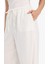 Wide Leg Çift Cepli Beli Lastikli Standart Boy Keten Karışımlı Beyaz Pantolon E1981AX25SM 5