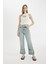 Straight Fit Yüksek Bel Katlamalı Paça Bilek Boy Jean Yıkamalı Pantolon D0327AX24HS 1