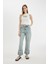 Straight Fit Yüksek Bel Katlamalı Paça Bilek Boy Jean Yıkamalı Pantolon D0327AX24HS 2