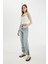 Straight Fit Yüksek Bel Katlamalı Paça Bilek Boy Jean Yıkamalı Pantolon D0327AX24HS 3