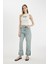 Straight Fit Yüksek Bel Katlamalı Paça Bilek Boy Jean Yıkamalı Pantolon D0327AX24HS 4