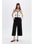 Klasik Chino Kumaş Pantolon Culotte Siyah Basic Düz Normal Bel Cepli Geniş Paça C2052AX24AU 1