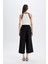 Klasik Chino Kumaş Pantolon Culotte Siyah Basic Düz Normal Bel Cepli Geniş Paça C2052AX24AU 6