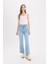 Straight Fit Yüksek Bel Bilek Boy Jean Yıkamalı Pantolon E3191AX25SP 4