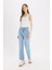 Straight Fit Yüksek Bel Bilek Boy Jean Yıkamalı Pantolon E3191AX25SP 5