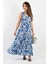 Kadın Santorini Bel Lastikli Mavi Viskon Elbise 7