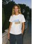 Kadın %100 Pamuk Bisiklet Yaka Baskılı Lacivert T-Shirt 1