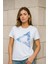 Kadın Rahat Kesim Bisiklet Yaka Baskılı Beyaz T-Shirt 1