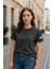 Kadın Bisiklet Yaka Basic Düz Kısa Kollu Gri T-Shirt 1