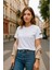 Kadın Bisiklet Yaka Basic Düz Kısa Kollu Gri T-Shirt 1