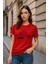 Kadın Bisiklet Yaka Baskılı Siyah T-Shirt 1