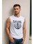 Erkek Bisiklet Yaka Baskılı Beyaz Kolsuz T-Shirt 1