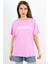 Kadın Motto Yazılı Oversize %100 Pamuk Uzun Pembe T-Shirt 2