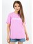 Kadın Motto Yazılı Oversize %100 Pamuk Uzun Pembe T-Shirt 5