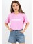 Kadın Motto Yazılı Oversize %100 Pamuk Uzun Pembe T-Shirt 6
