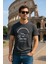 Erkek %100 Pamuk Bisiklet Yaka Motor Baskılı T-Shirt 1