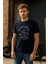 Erkek %100 Pamuk Bisiklet Yaka Motor Baskılı T-Shirt 1