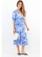 Kadın Cruise Bel Lastikli Mavi Viskon Midi Elbise 6