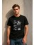 Erkek Bisiklet Yaka %100 Pamuk Baskılı Siyah T-Shirt 1